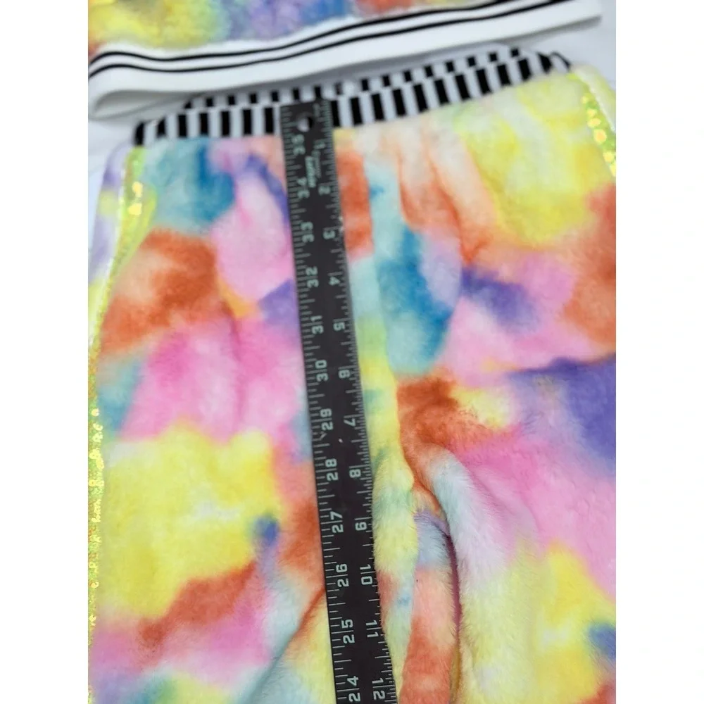 Baby Sara Kids Faux Fur Tie Dye Sequin Smiley Face Top and Pants Set Size 5